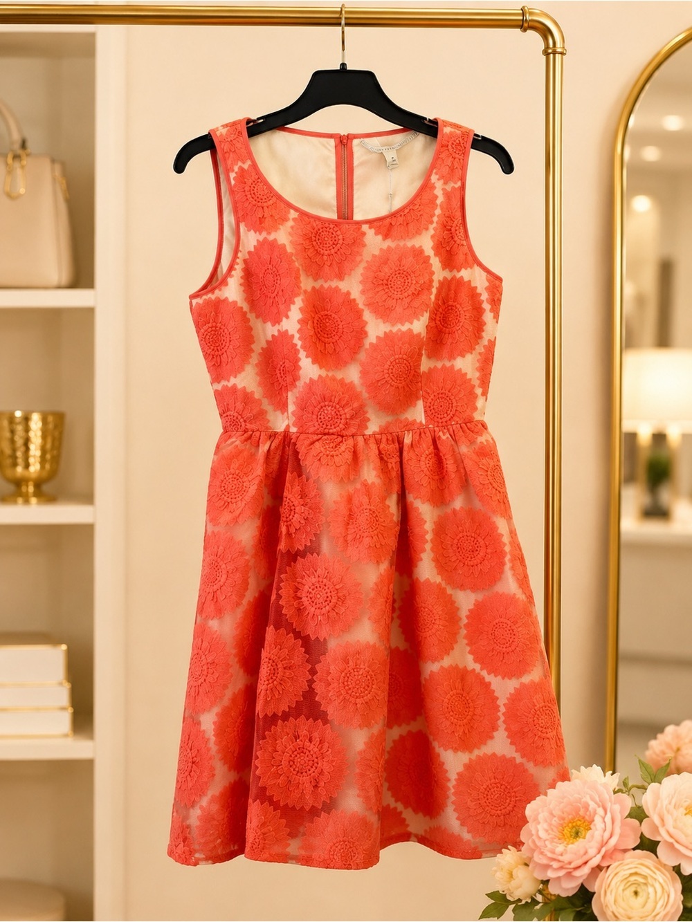 LC Lauren Conrad Coral Floral Lace Fit & Flare Dress NWT Size 8